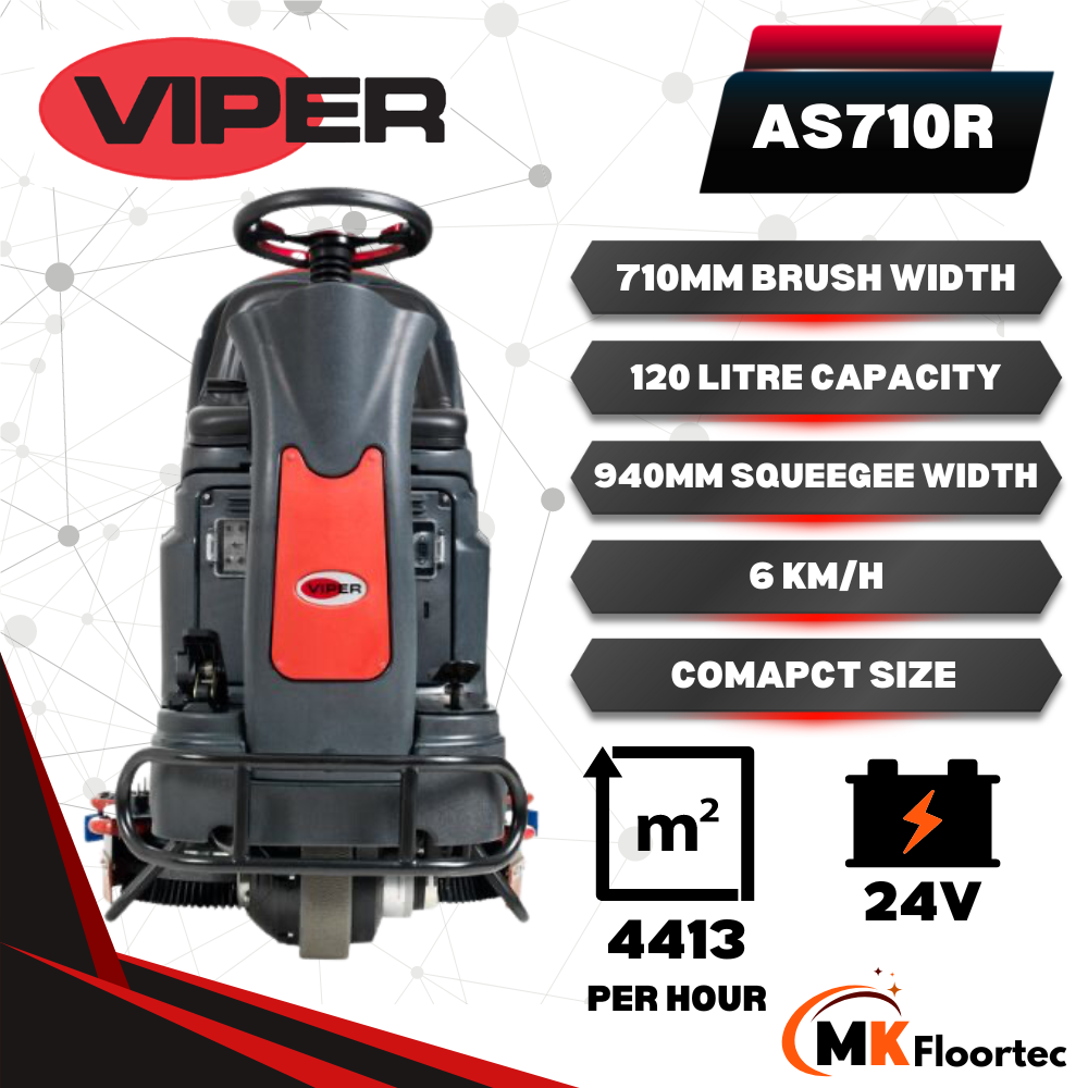 Viper AS710R Ride On Battery Powered Scrubber Dryer - M.K. Floortec Services Ltd