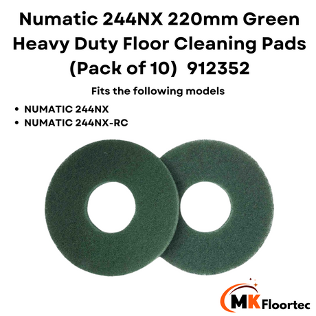 Numatic 244NX 220mm Green Heavy Duty Floor Cleaning Pads (Pack of 10) 912352