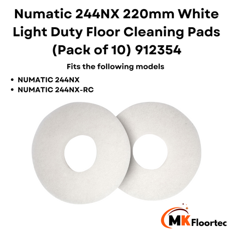 Numatic 244NX 220mm White Light Duty Floor Cleaning Pads (Pack of 10) 912354