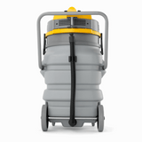 Heavy-duty wet and dry vacuum cleaner featuring a shock-proof body and dump hose, perfect for industrial cleaning applications.