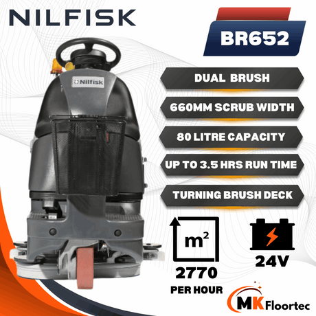 Nilfisk BR652 ride-on floor cleaning scrubber dryer specification