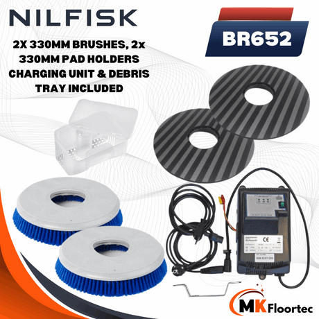 Nilfisk BR652 ride-on scrubber dryer machine included parts 