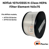Nilfisk 107413555 H-Class HEPA Filter Element 140x75