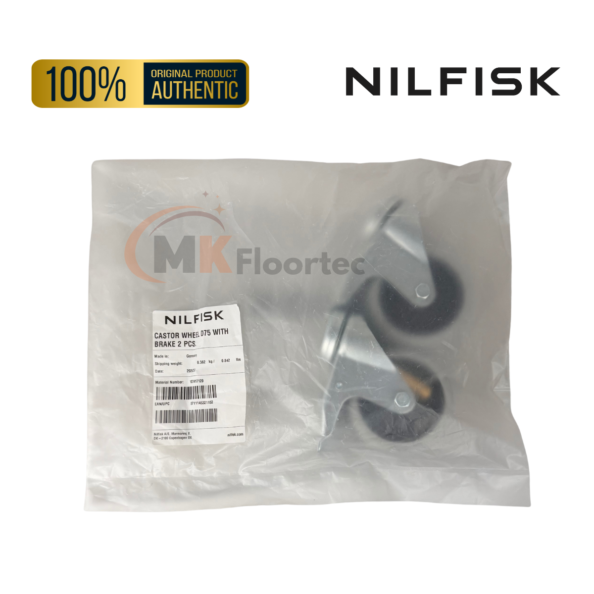Nilfisk 107417120 Front Castor Wheel D75 Set with Brake (2 Pcs) for ATTIX 33, 44 & VHS 40, 42