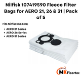 Nilfisk 107419590 Fleece Filter Bags for AERO 21, 26 & 31 | Pack of 5