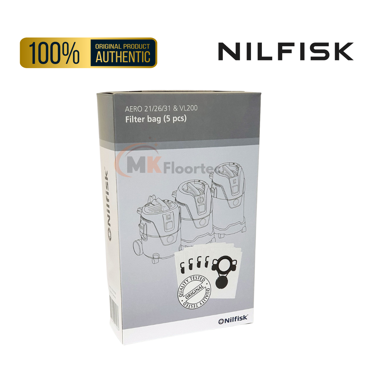 Nilfisk 107419590 Fleece Filter Bags for AERO 21, 26 & 31 | Pack of 5