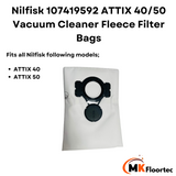 Nilfisk 107419592 ATTIX 40/50 Vacuum Cleaner Fleece Filter Bags