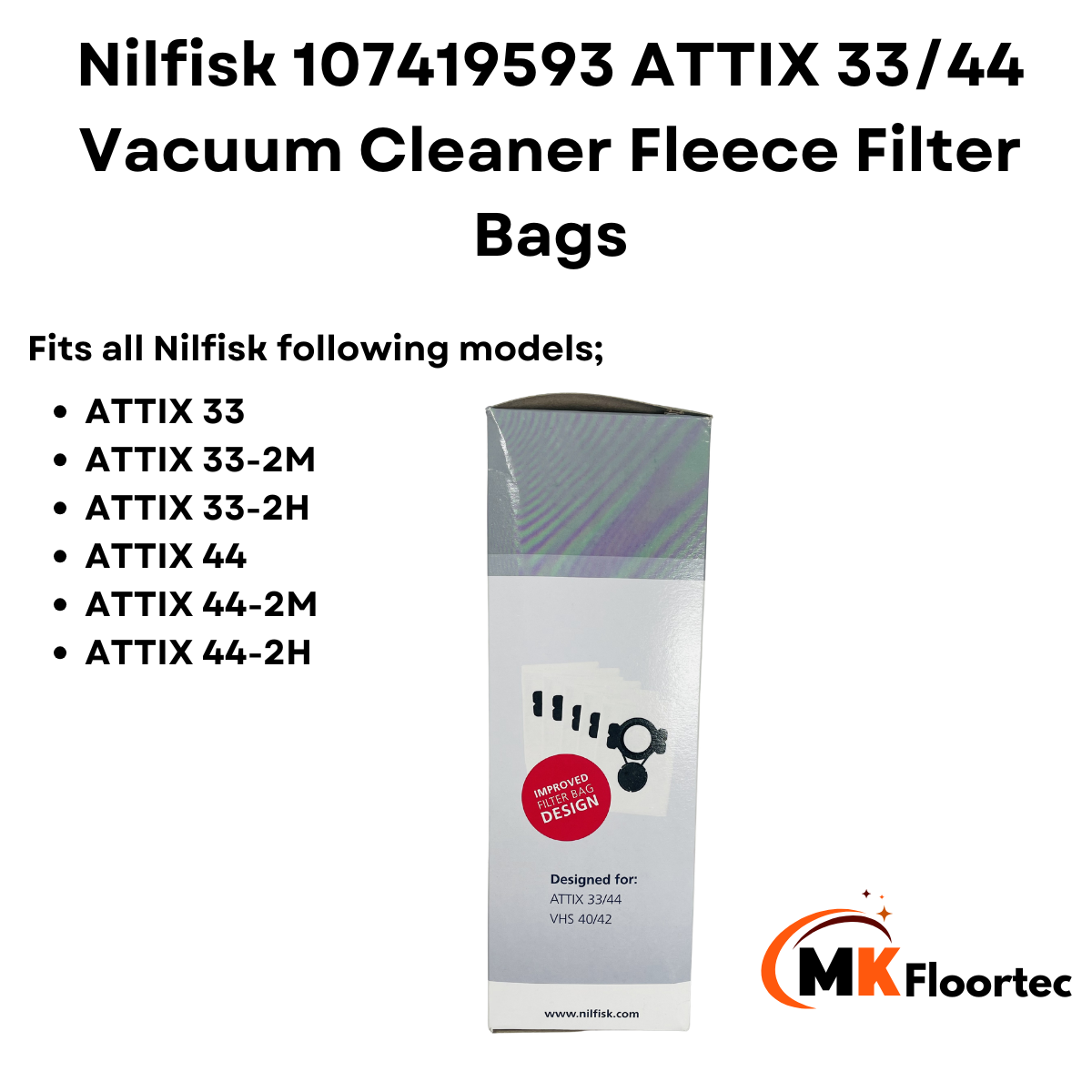 Nilfisk 107419593 ATTIX 33/44 Vacuum Cleaner Fleece Filter Bags