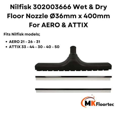 Nilfisk 302003666 Wet & Dry Floor Nozzle | Ø36mm x 400mm | For AERO & ATTIX