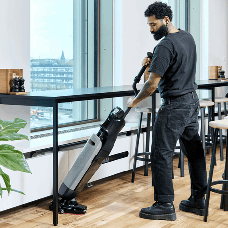 Nilfisk DRYFT Compact Floor Scrubber Dryer excels in cleaning challenging spaces with professional-grade efficiency. 