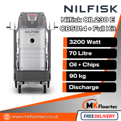 Nilfisk OIL230 E Industrial Vacuum Cleaner Oil, Coolant, Chip CB5014 + Full Kit
