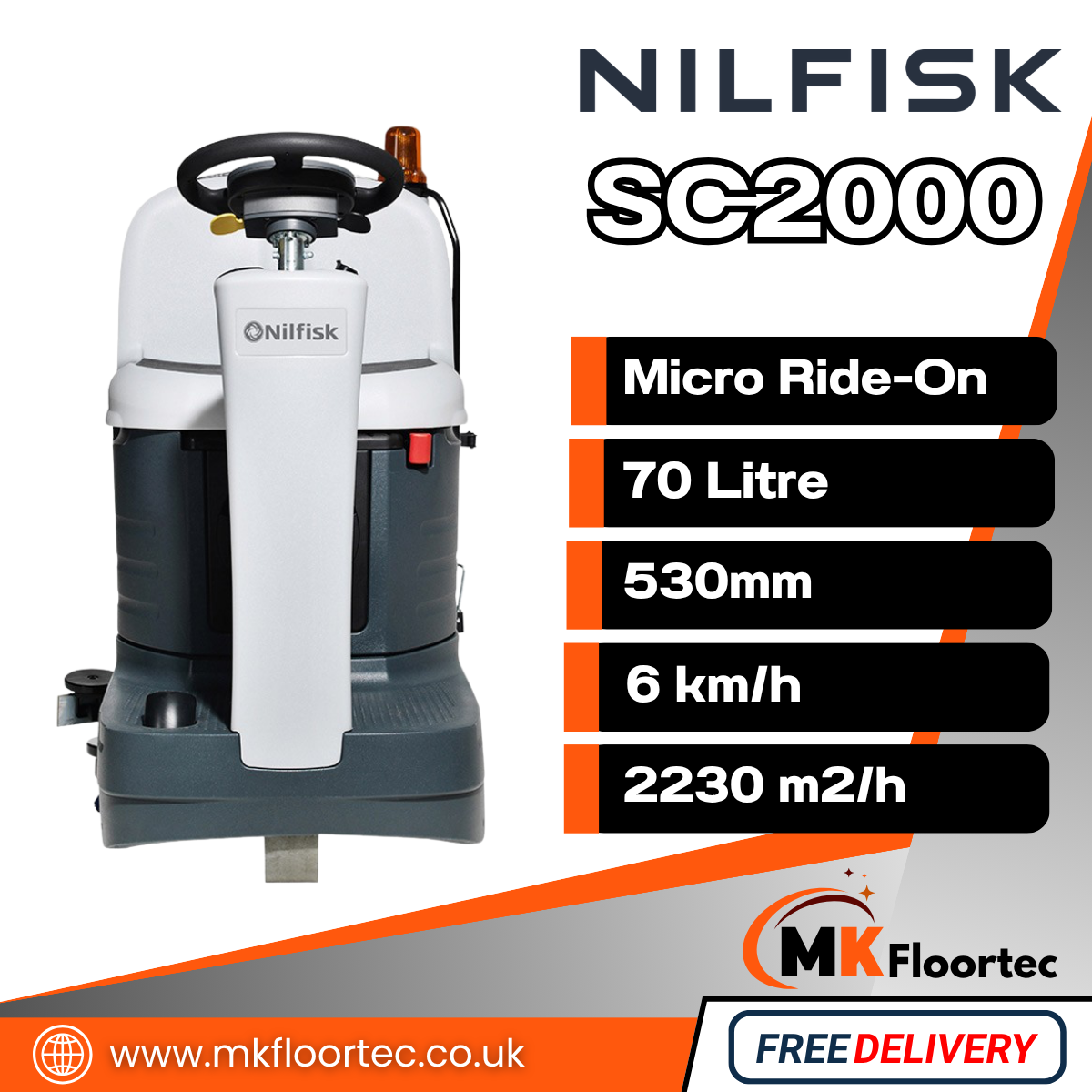 Nilfisk SC2000 Industrial Micro Ride On Floor Scrubber Dryer