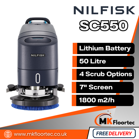 Nilfisk SC550 Walk-Behind Scrubber Dryer – Disc, Cylindrical & Orbital Floor Machine