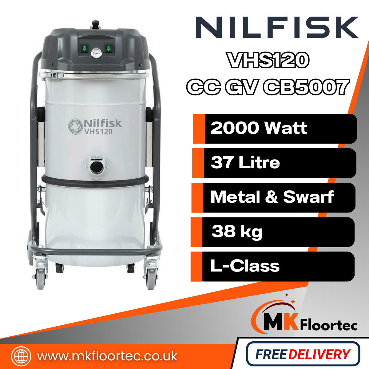 Nilfisk VHS120 CC GV Metal + Swarf Industrial Vacuum Cleaner CB5007 + Full Kit