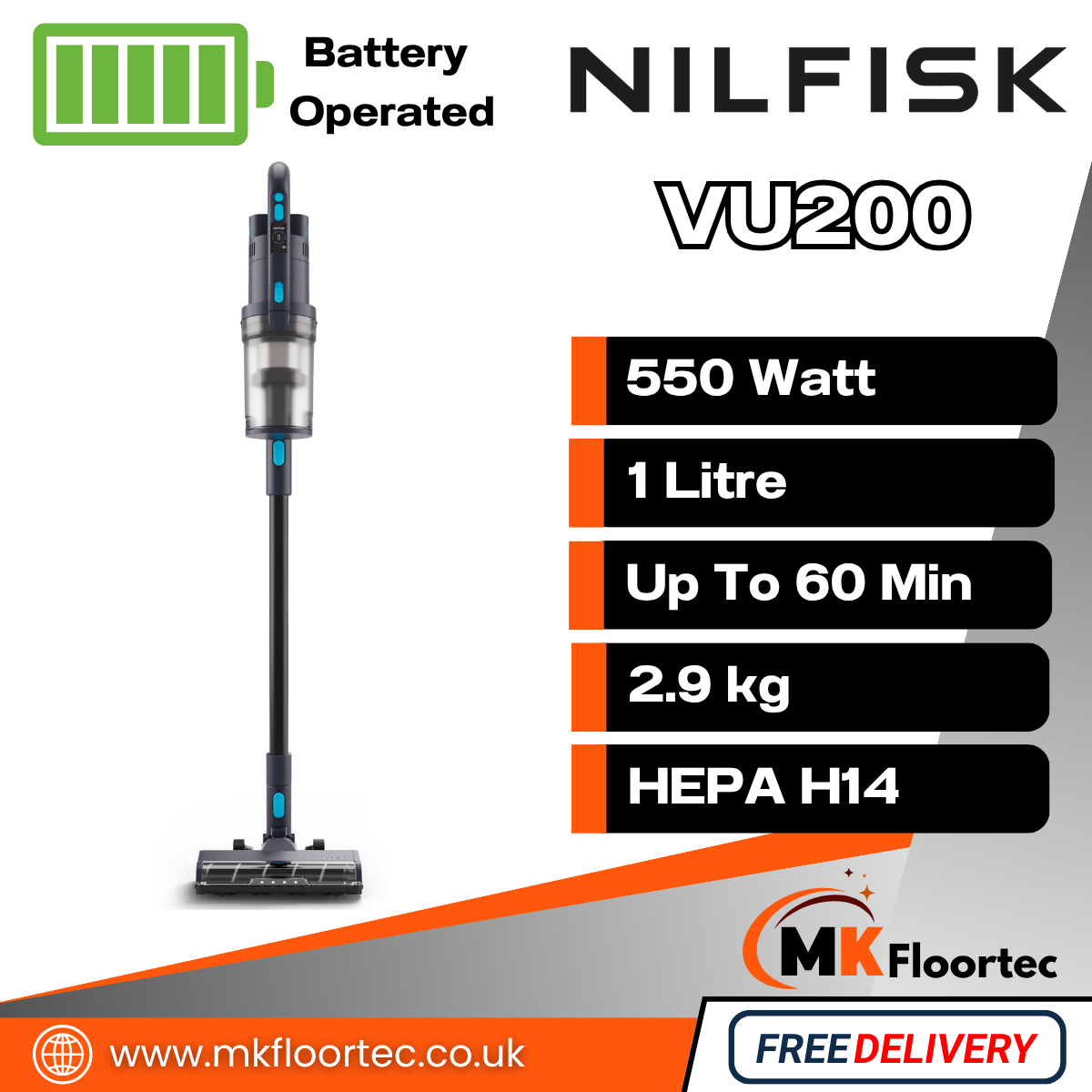Nilfisk VU200 Cordless Stick Vacuum Cleaner