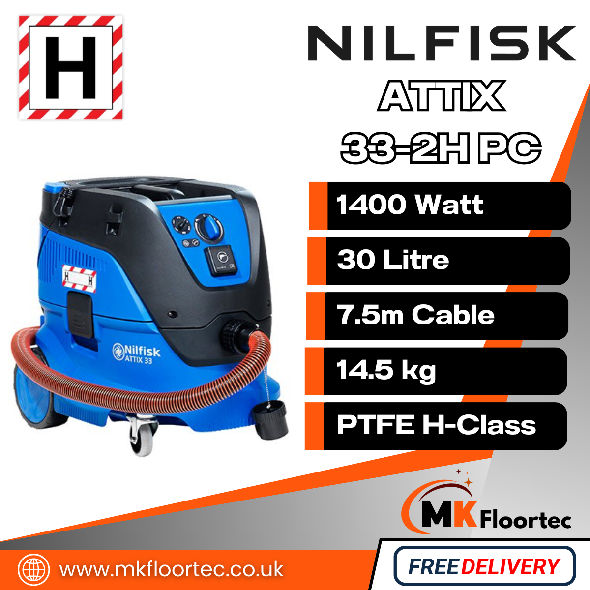 Nilfisk Attix 33-2H PC H-Class Hazardous Dust Vacuum Cleaner