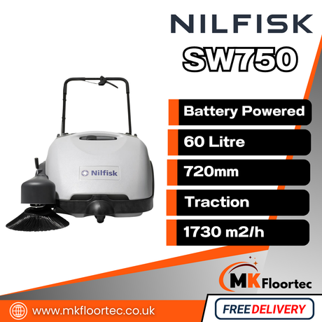 Nilfisk SW750 Walk-Behind Battery Powered Industrial Sweeper