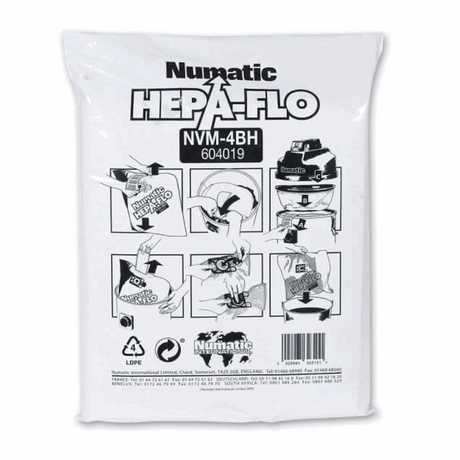 Pack of 10 genuine Numatic NVM-4BH HepaFlo vacuum cleaner dust bags for WV, HZ 750 & 900 models.