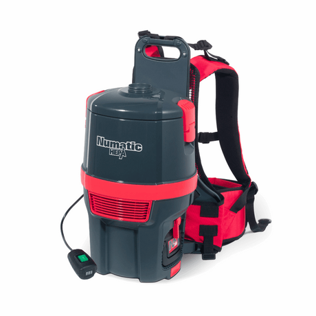 The Numatic RSB 150NX-H is a cordless backpack vacuum with HEPA 13 filter, 5L capacity, and a comfortable harness system.
