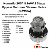 Numatic 205411 motor for Charles and George wet and dry vacuum cleaners
