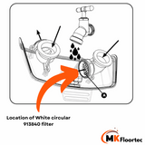 Numatic 913840 filter discs, circular gauze type, for NUC244-NX lid port, sold in a convenient five-pack for effective use.