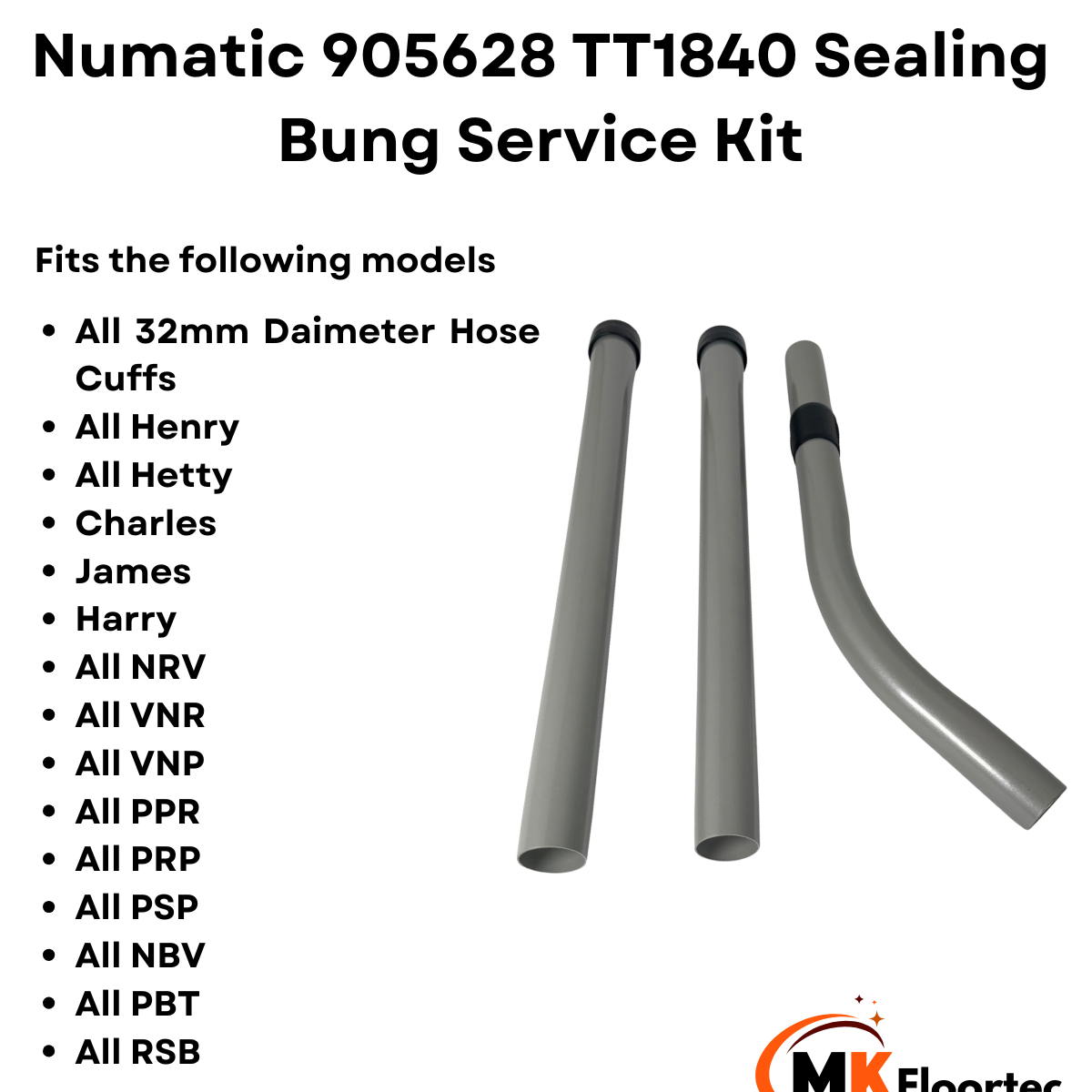 Numatic 601054 32mm 3-Piece Aluminium Wand Tube Set for Henry NPC