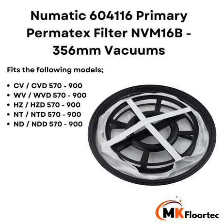 Numatic 604116 Primary Permatex Filter NVM16B