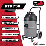 Numatic NTD750-2 Industrial Dry Vacuum Cleaner equipped with a trolley and two motors for enhanced cleaning efficiency. Specification