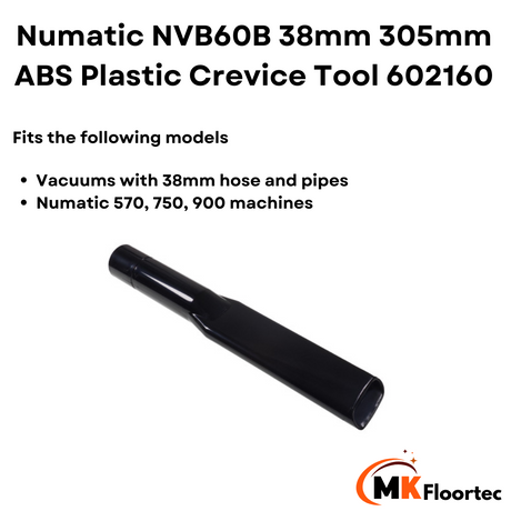 Numatic NVB60B crevice tool, 38mm wide and 305mm long, constructed from ABS plastic, ideal for reaching narrow areas during cleaning.