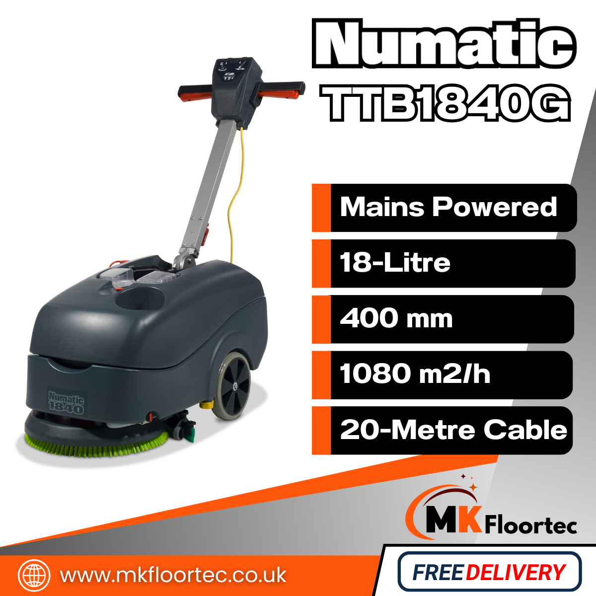 Numatic TT1840G Compact Mains-Powered Scrubber Dryer