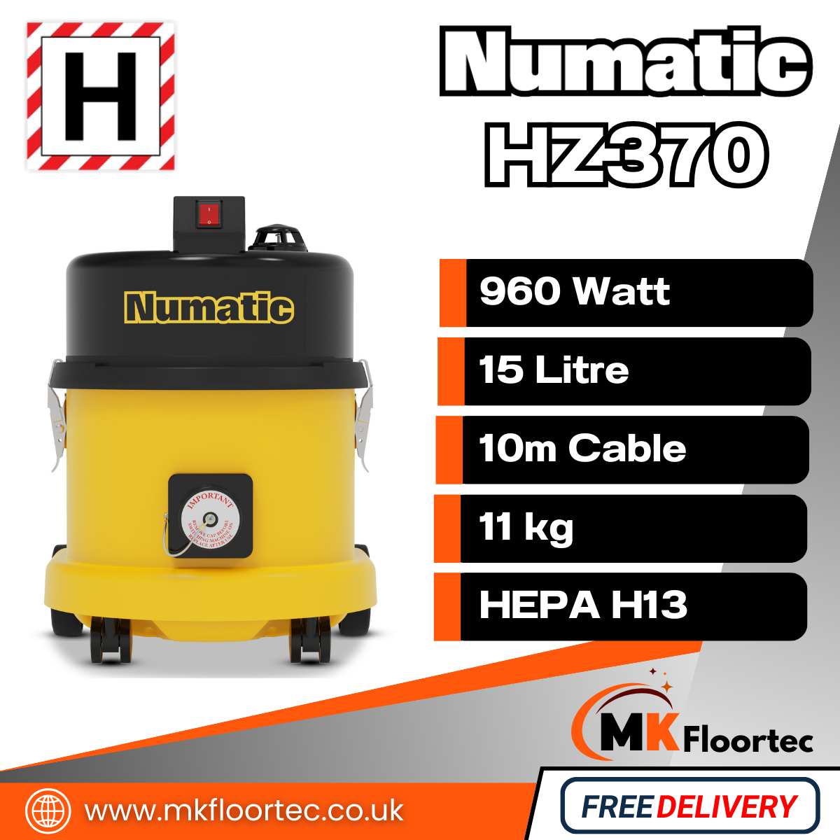 Numatic HZ370 H-Class Vacuum Cleaner Hazardous Dust Extractor