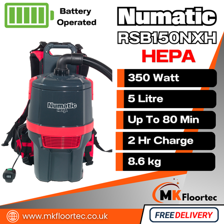 Numatic RSB150NXH HEPA Cordless Backpack Vacuum Cleaner
