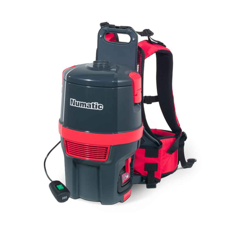 Numatic RSB 150 NX backpack vacuum cleaner, 5L capacity, 8.6 kg, features a supportive harness and quick-charge battery.