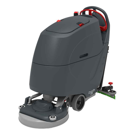 Numatic TBL6055T scrubber dryer with 60L capacity, 100rpm brush speed, and self-propelling traction for efficient floor cleaning. 