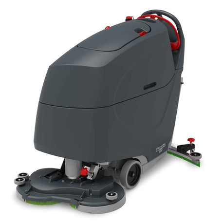 Numatic TBL8572 scrubber dryer: lithium-powered, dual brush system, 85L capacity, 720mm width, and traction assistance for mobility.