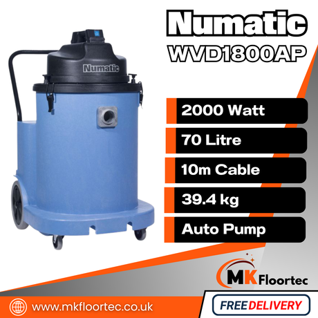 Numatic WVD1800AP Industrial Twin Motor Wet Vacuum Cleaner – Automatic Pump – 70L