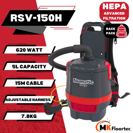 Numatic RSV150H Hepa H13 Back Pack Vacuum Cleaner RuckSack Vac - Mains Cable