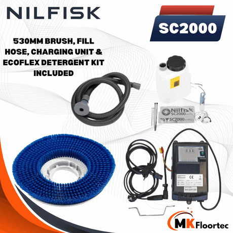 Nilfisk SC2000 scrubber dryer floor cleaning machine included parts and attachments
