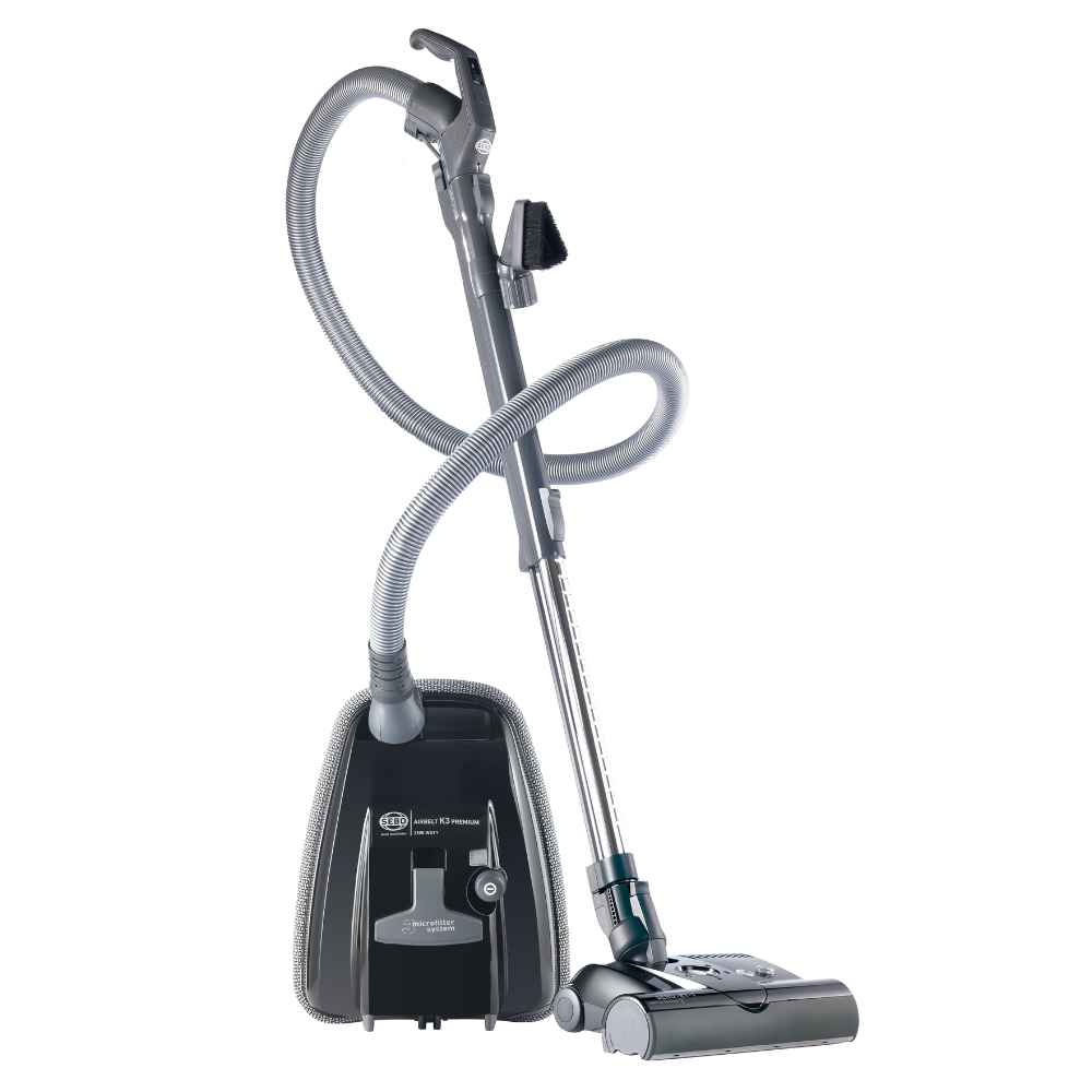Sebo Airbelt K3 Premium cylinder vacuum featuring ET1 Electric Power Brush, ideal for effective pet hair removal. 