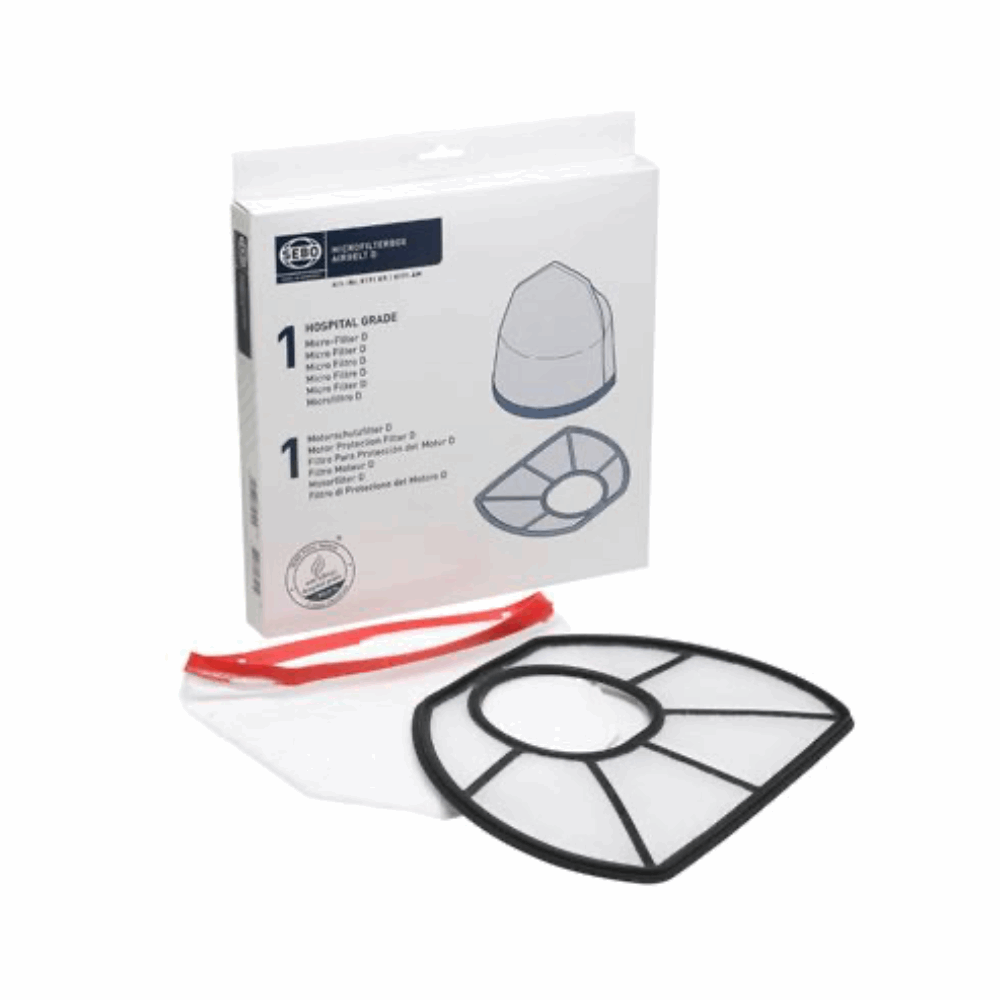 Genuine Sebo Airbelt D vacuum cleaner Micro Filter box set 8191ER with hospital grade and hygiene filters included.