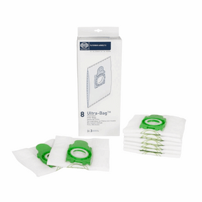 Genuine Sebo Airbelt E series Ultra vacuum cleaner dust bags 8300ER, 8 pack, compatible with all Airbelt E series models.