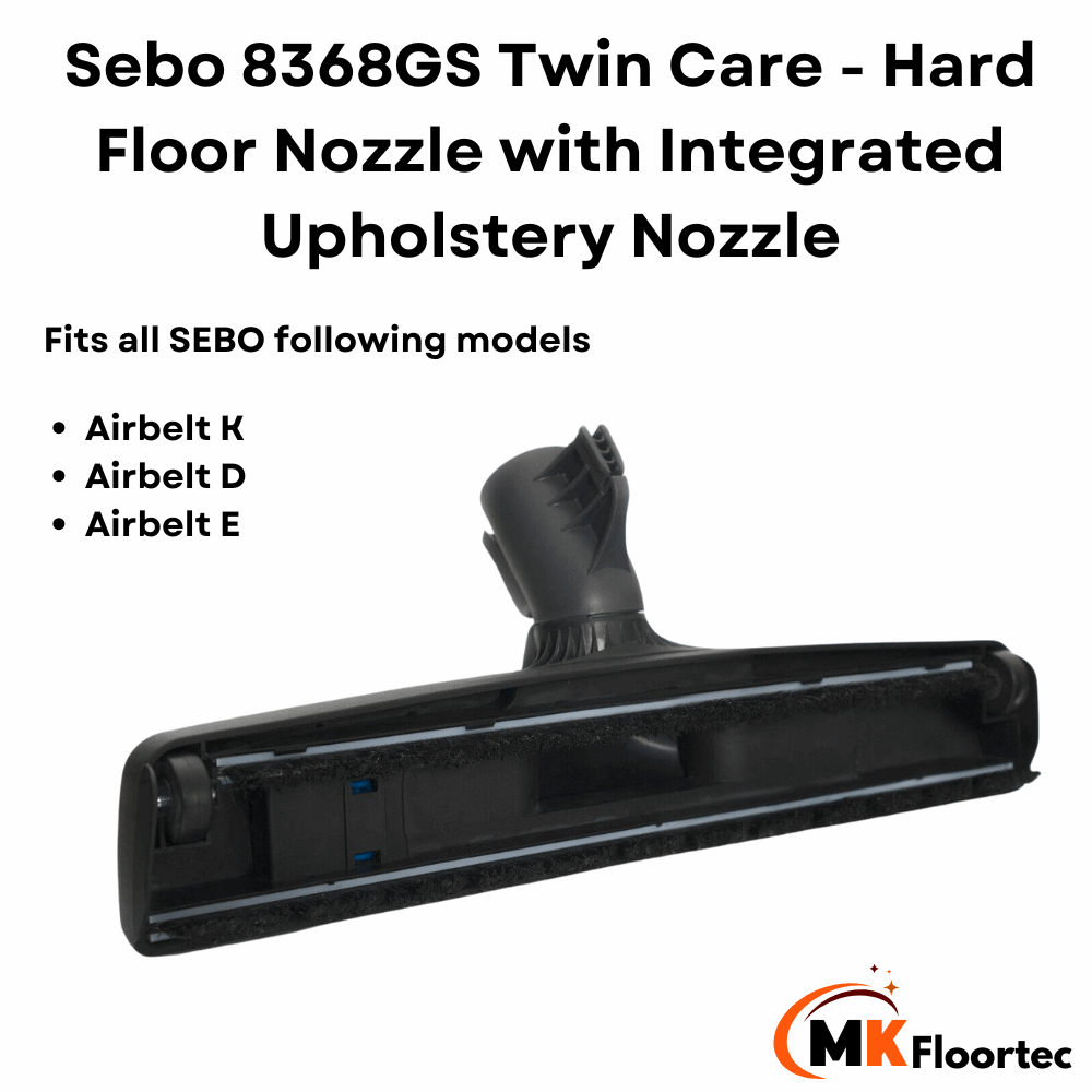 SEBO 8368GS Twin Care hard floor brush, 37cm wide, with detachable 20cm upholstery nozzle, compatible with SEBO cylinder vacuums. 