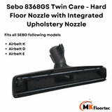 SEBO 8368GS Twin Care hard floor brush, 37cm wide, with detachable 20cm upholstery nozzle, compatible with SEBO cylinder vacuums. 