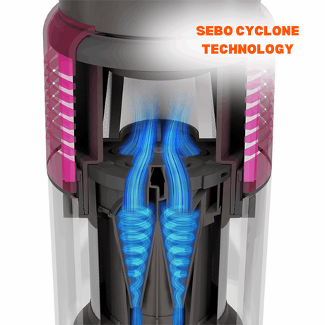 SEBO BALANCE A1 MAGENTA, a cordless vacuum cleaner utilising powerful cyclone technology for superior cleaning performance.  