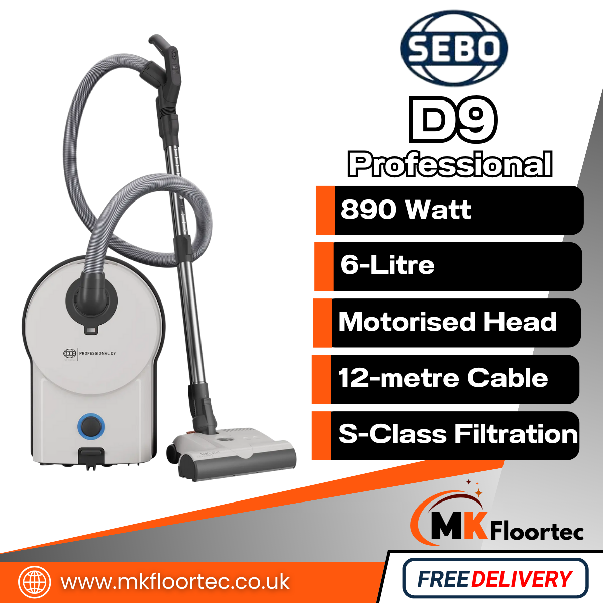Sebo D9 Professional Cylinder Vacuum Cleaner - Commercial Grade 90995GB