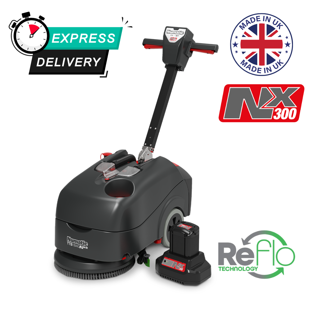 Numatic TTB1840NX-R TwinTec Compact Battery Powered Floor Cleaning Scrubber Dryer NX300 Battery System Cordless