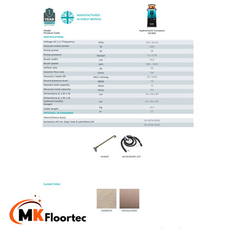 Truvox Hydromist Compact HC250 Carpet Cleaner Extractor - M.K. Floortec Services Ltd
