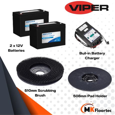 Viper AS5160T Scrubber Dryer With Traction 20-Inch - Battery Powered