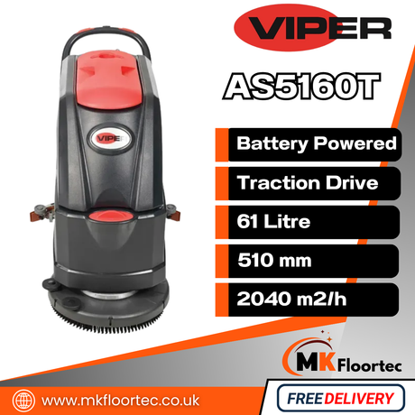 Viper AS5160T Scrubber Dryer With Traction 20-Inch - Battery Powered