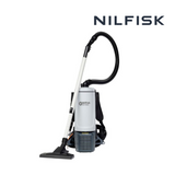 lightweight Nilfisk backpack vacuum cleaner with cable power cord. GD5 with HEPA filter.